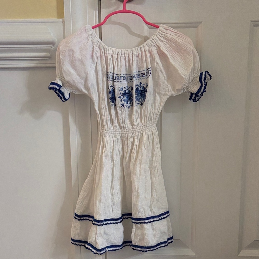 White Dress with Blue Embroidery